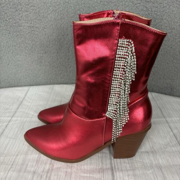 Chase & Chloe Women's Western Mid Calf Boots Cowgirl Size 7.5 Fuchsia Metallic - Picture 3 of 15